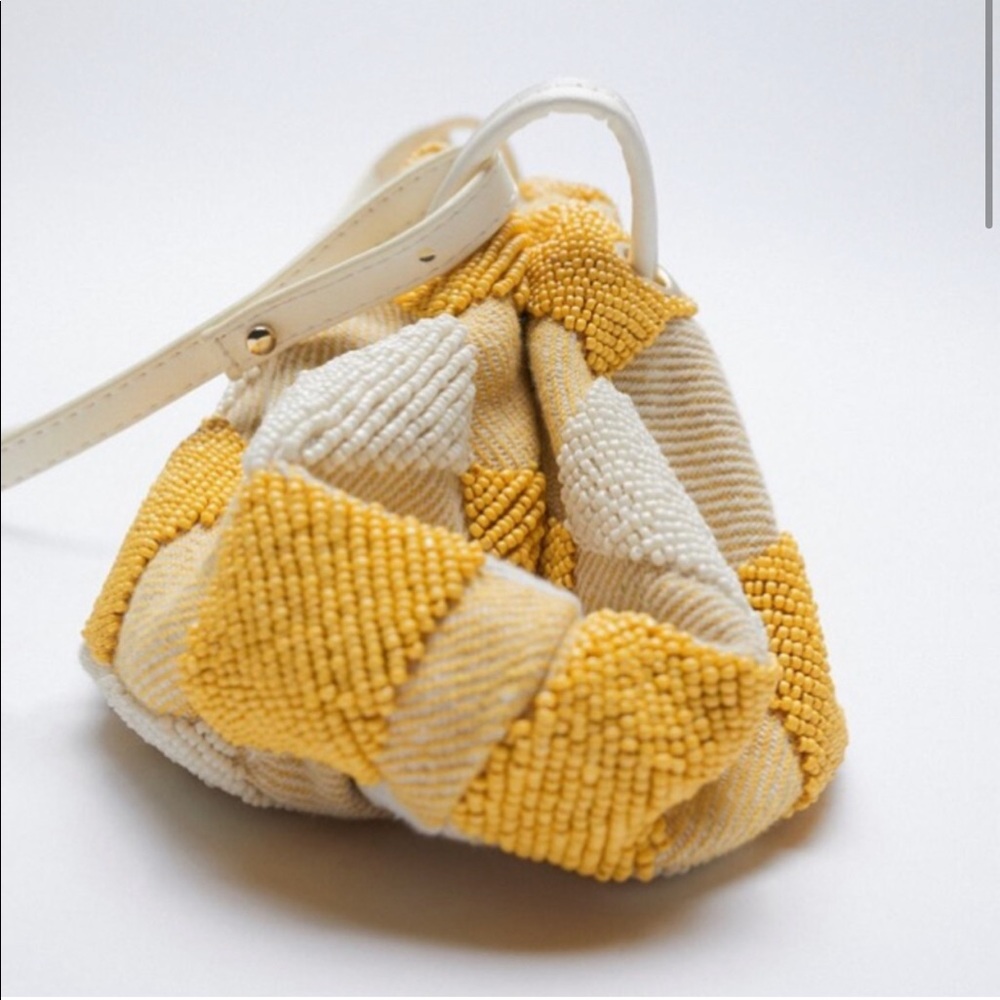 NWT Zara Beaded Gingham Crossbody Bag
